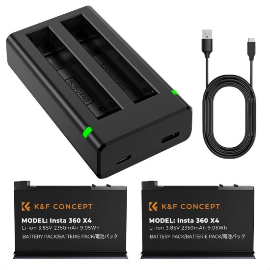 K&F Concept Insta 360 X4 Battery Pack- 2 Batteries + Dual Charger K&F Concept Insta 360 X4 Battery Pack- 2 Batteries + Dual Charger